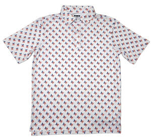 State Of Mine Texas Performance Golf Polo Shirt Men M White AOP Short Sleeve